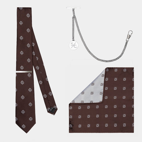 Brown Aztec Silk Accessories Set